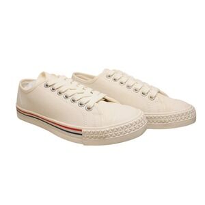 Hood Rubber Company Canvas Low Top Sneakers Cream Red Blue Stripes Womens 6.5